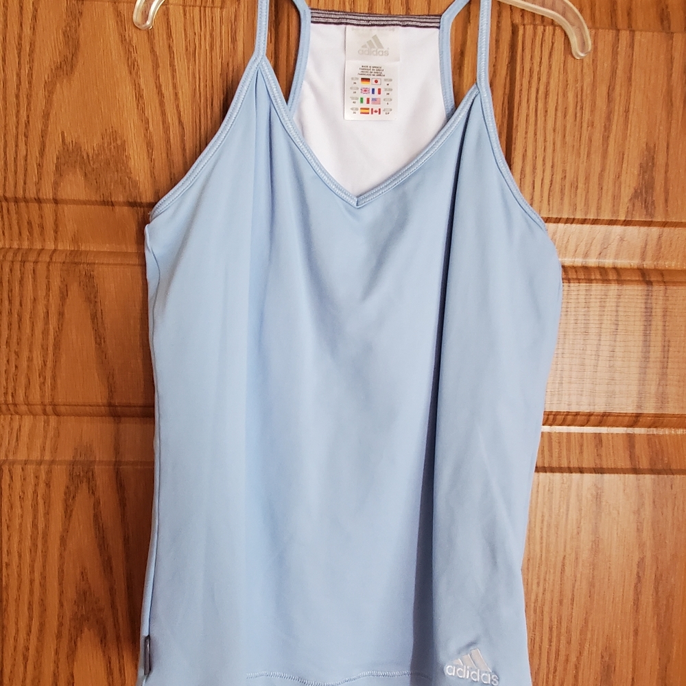 Adidas tank top with bra linner. Blue and white